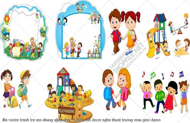 file vector tranh tre em nhung nhan dan va hinh anh decor nghe thuat truong mau giao